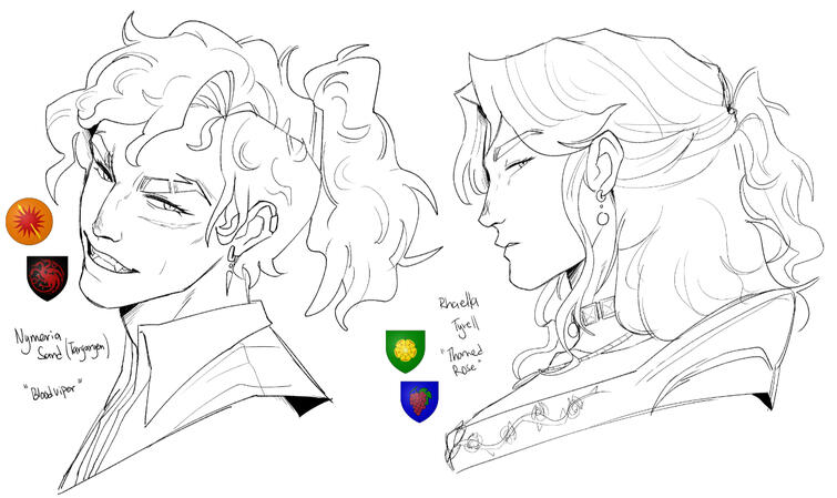 Black and white Game of thrones OC sketch with flags